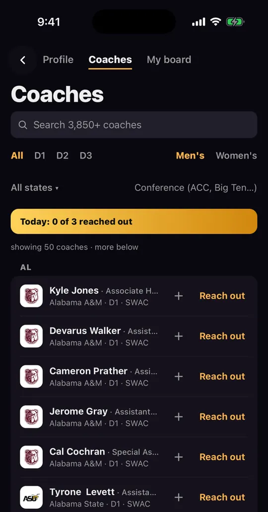 College coaches directory