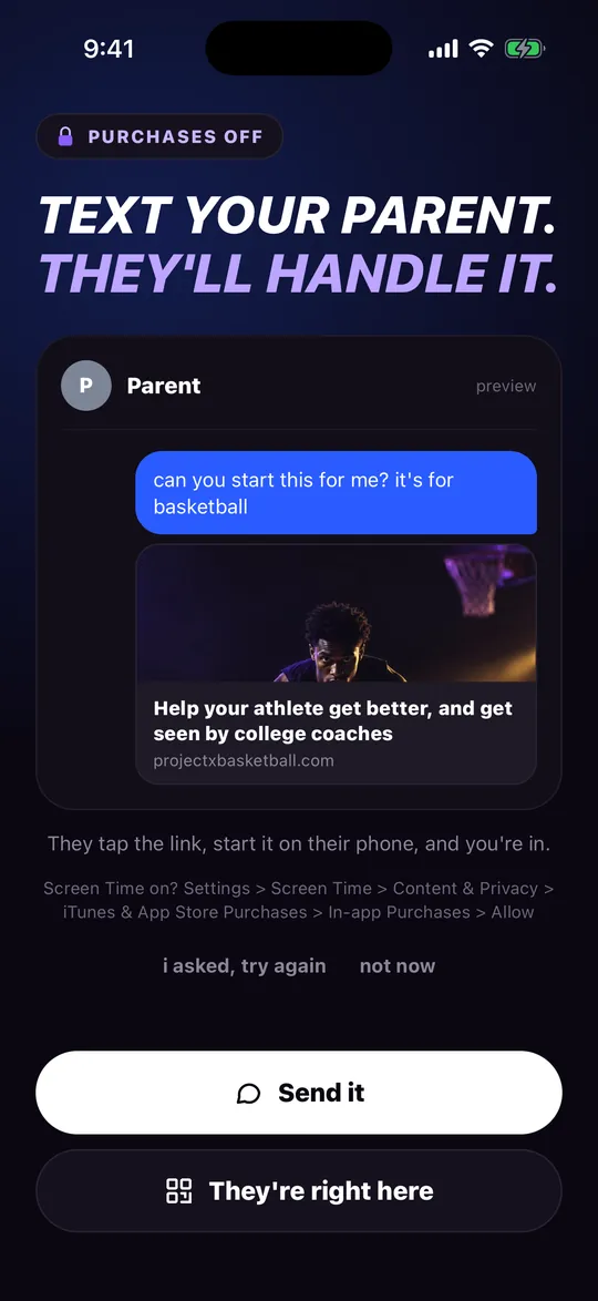 The screen where your athlete sends you the link