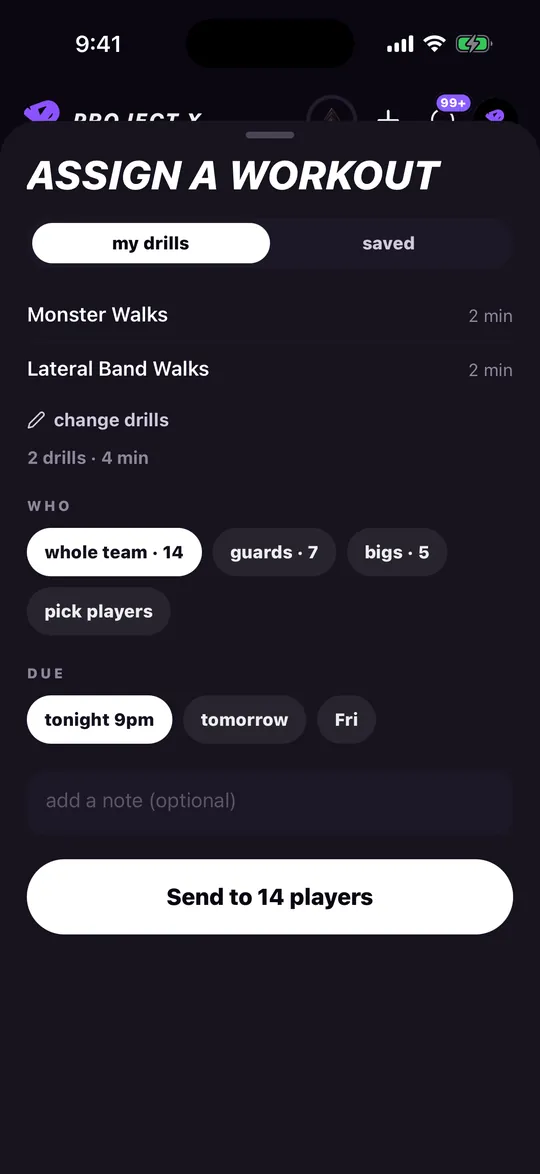 Assigning a workout to the team
