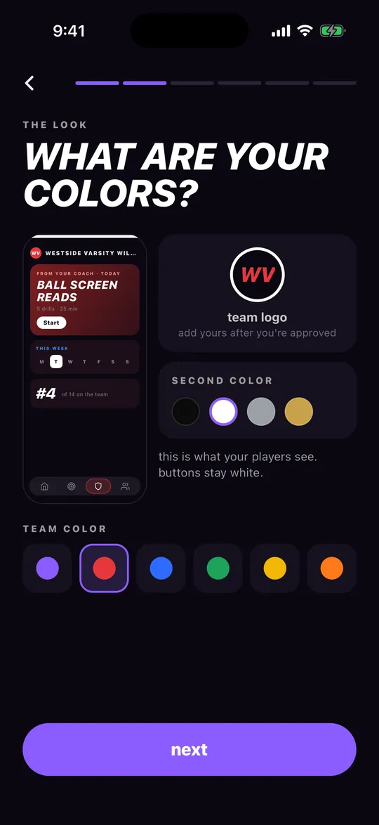 Choosing team colors