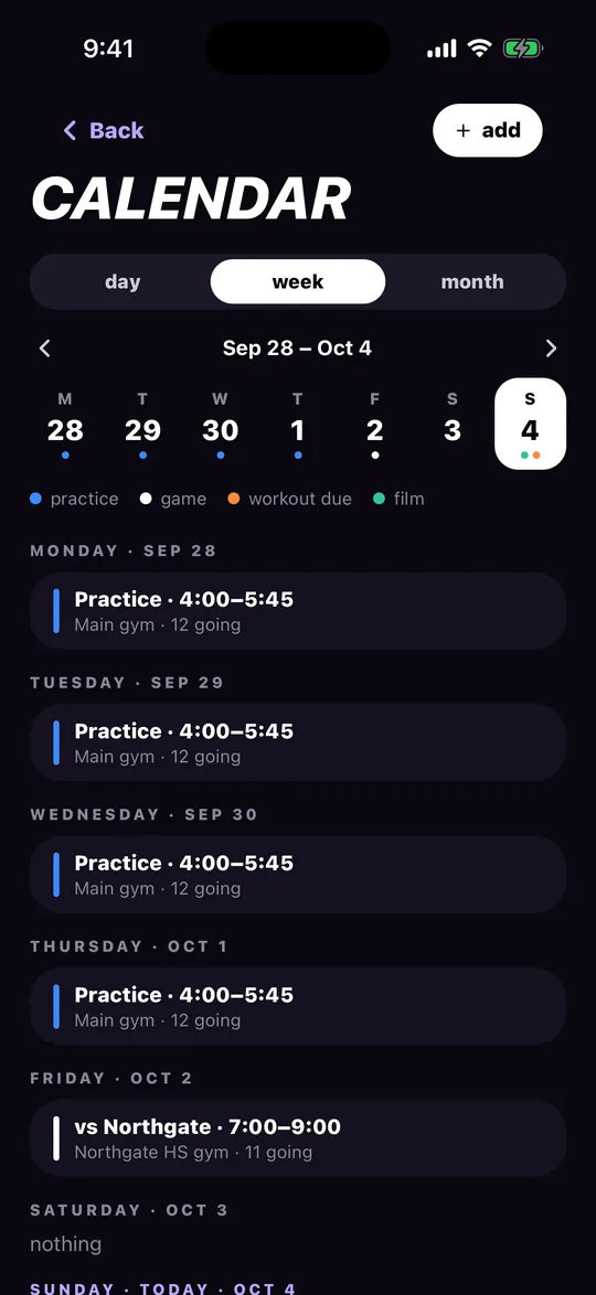 Team calendar week view