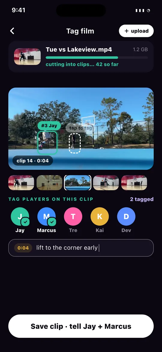 Tagging players on a film clip