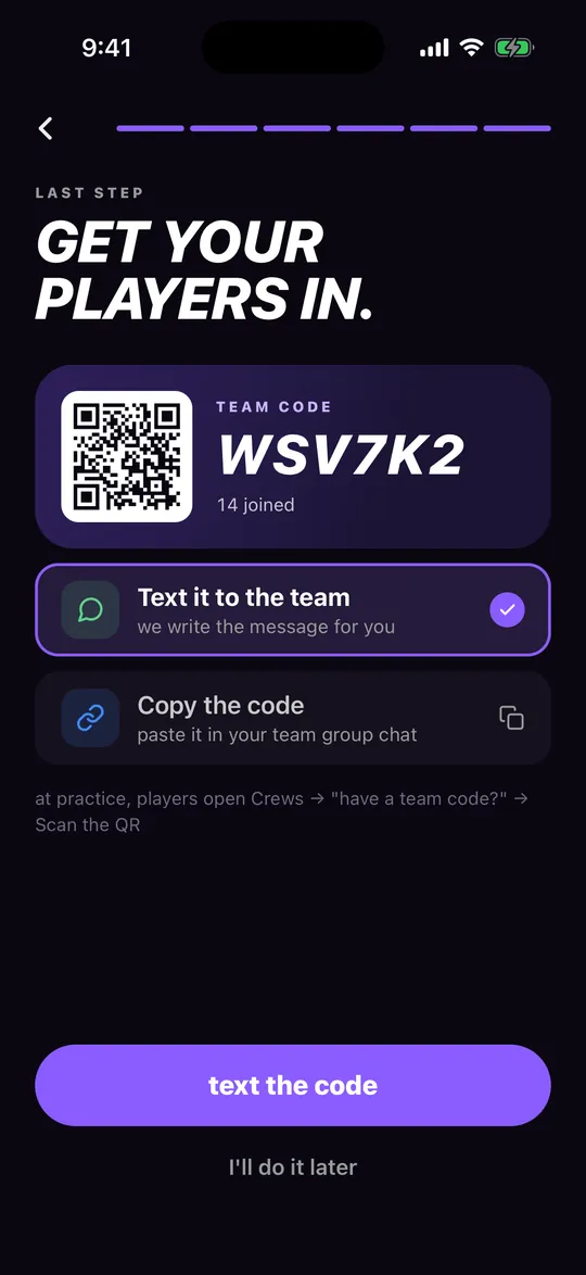 Team code and QR