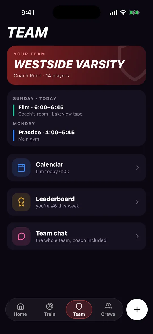 Team tab in team colors